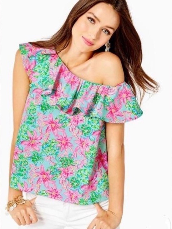 Lilly Pulitzer Tops - Lilly Pulitzer Zeldie One Shoulder Ruffle Top Size Xtra Small